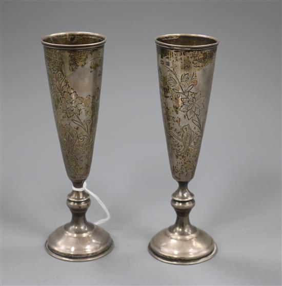 A pair of late 19th century Russian 84 zolotnik tapering spill vases, 5.5 oz.